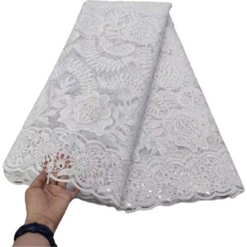 2021 Latest White African Sequin Lace Fabric Embroidery French Mesh Lace Fabric With Sequins Nigerian Tulle Lace For Party