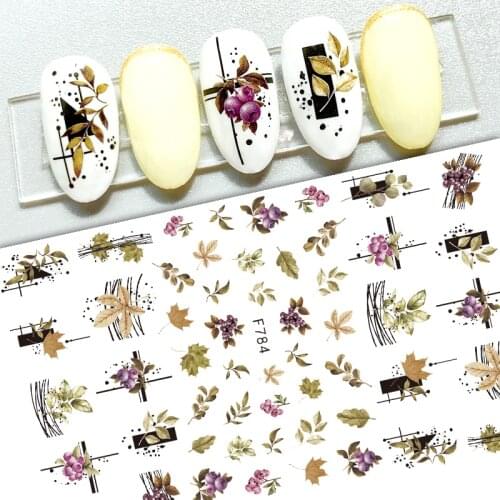 3D Charms Flowers Leaf Nail Foils Stickers Watercolor Abstract Floral Decals Sliders Manicures Nail Art Decorations For Summer