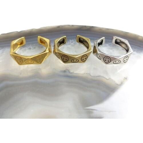 5pcs Vintage Cool Smile Face Gold Plated Open Adjustable Ring Bronze Plated Irregular Shape Retro Happy Jewelry Men Women Punk Y