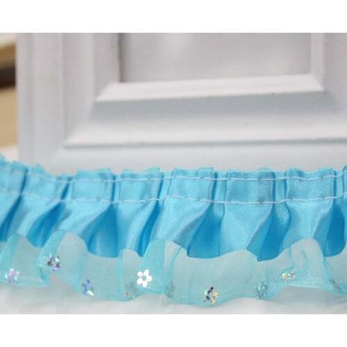 50Yards High Quality Sequence Lace Fabric Pleated Elastic Lace Ribbon Toy Dolls Clothing Collar Dress Trim DIY Sewing