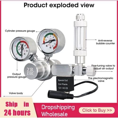 Aquarium DIY CO2 Regulator Solenoid Valve V Valve Bubble Counter Trim Valve Carbon Dioxide Generator DIY Cylinder Generator