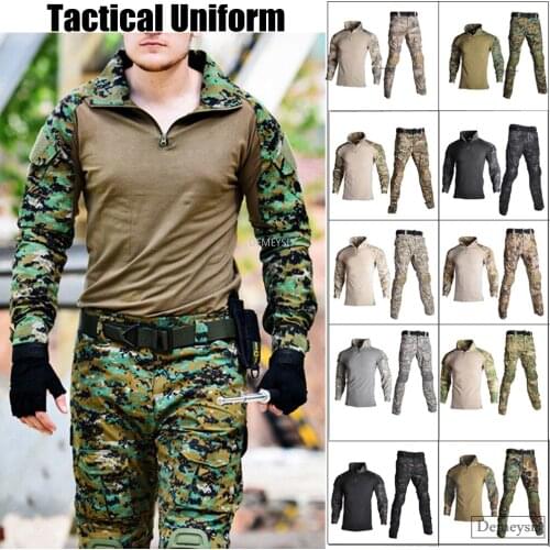 US Army Military Tactical Uniform Airsoft Assault Camouflage Combat Long Sleeve Shirt + Cargo Pants Hunting Ghillie Suit