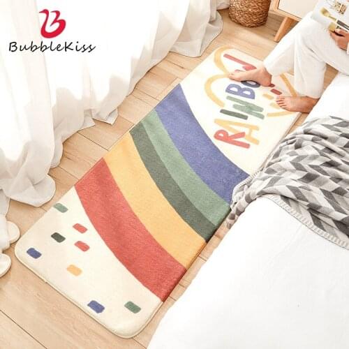 Bubble Kiss Home Living Room Sofa Long Carpet Nordic Style Cartoon Rainbow Pattern Rug Bedroom Bedside Lamb Velvet Foot Mat Rug