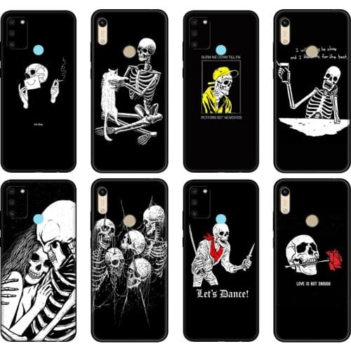 Black tpu Case For Honor 8a Prime 8s 9 10X Lite 9A 9C 9X Premium Pro 9S Case Cover rose skeleton hand skull