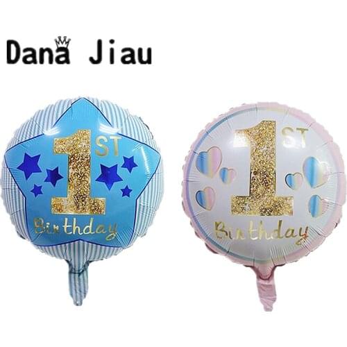 Danajiau NEW 18 inch baby shower first 1th birthday day party decoration foil balloon boy blue balloon girl pink hear love gift