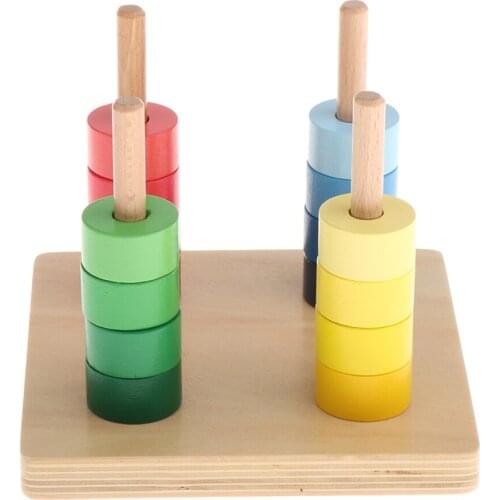 Montessori Material Kids Sensory Discs on Vertical Dowel Wood Toy (Rainow)