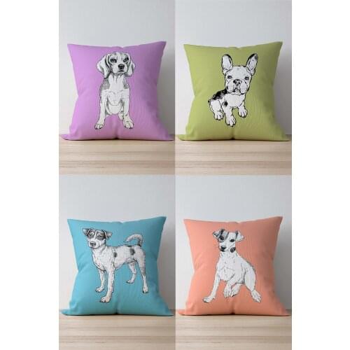 Double Side Printed Puppy Patterned 4'Lü Suede Pillow Decorate Case Good Quality Stylish Home Garden Room Kitchen Gift Convenient Decorative Modern