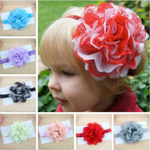 Elastic small Kid Girl Hair Band Lace Flower Headwear gauze flowers headbands Head Accessories