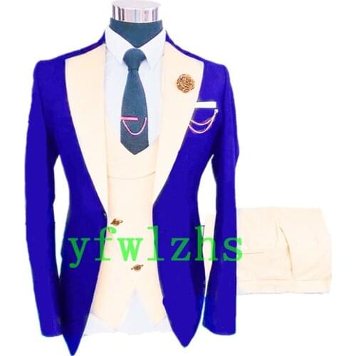 Handsome One Button Groomsmen Notch Lapel Groom Tuxedos Wedding Dress Men Suits Blazer Prom Dinner (Jacket+Pants+Tie+Vest) A193