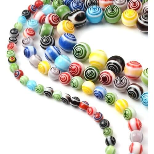 6/8/10mm Circle Pattern Round Lampwork Bead Glass Beads for Jewelry Making DIY Bracelet Gift Necklace Accessorie Wholesale