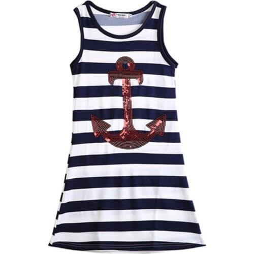 Summer Kids Baby Girls Toddler Sleeveless Anchor Striped Long Maxi Dress 2-7Y Baby Girl Summer Clothes O-neck Cotton Cute