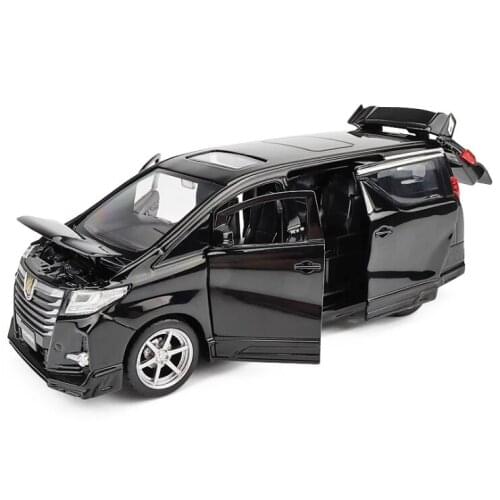 Simulation alloy car model Alphard 1:24 acousto-optic return force six door childrens toy car model childrens gift black car