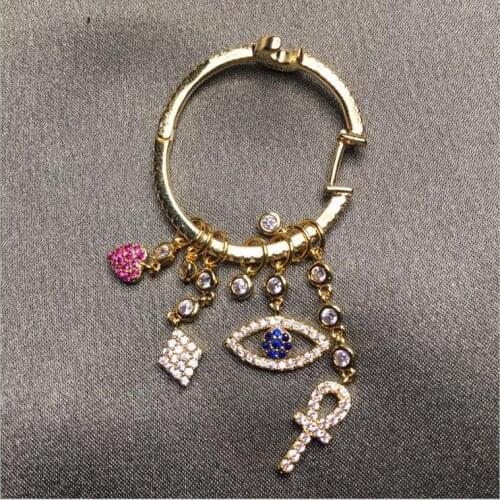 Gold color A piece dangle tassel earring with various shaped lucky charm evil eye heart cross cz drop luxury fashion earrings