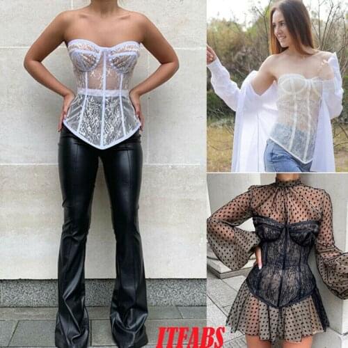 New Women Sexy Lace Sheer Sleeveless Tops Ladies Casual Mesh Tank