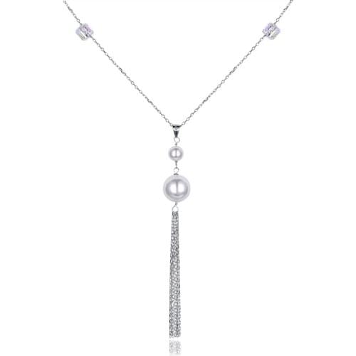 SILVERHOO 925 Sterling Silver Necklace For Women Trendy Tassels Shell Pearl Pendent Necklace Austria Crystal Mosaic Fine Jewelry