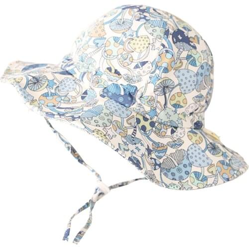 Toddler Bucket Hat Summer Boy Girl Wide Brim Sun Protection Cartoon Mushroom Print Fisherman Hat For Child 2-6 Years