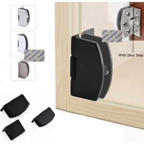 4Pcs/Lot Frameless Glass Door Hinge Wine Cabinet Cupboard display showcase No Drilling Zinc Stainless Steel Cast Chrome Black