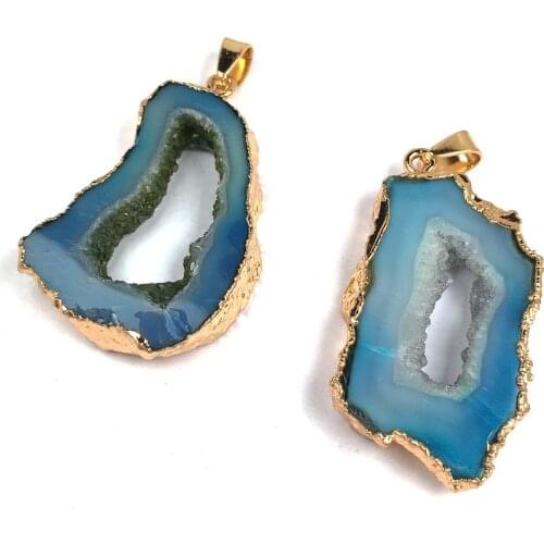 Natural Stone Pendants irregular blue Phnom Penh Agated pendant Making for Jewelry Necklace Accessories Gift for Women