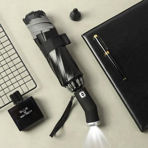 Women Man Fully Automatic Travel Large Windproof Inverted Folding Rain Non-wet LED Flashlight Reflective Sun Rainy Umbrellas