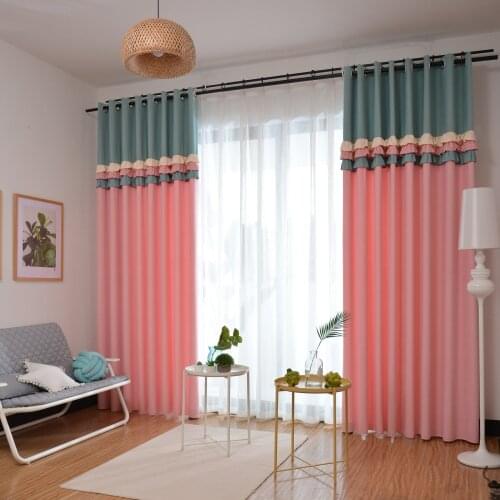 80% Shade Curtains for Living Room Semi Blackout Curtain for Bedroom Luxury Chiffon Curtains with Ruffles Sweet Drape Splicing