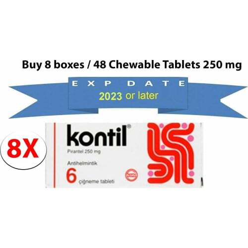 PYRANTEL PAMOATE KONTIL 48 CHEWABLE TABLETS (8 Box) PARASITE Internal Parasite Chewing Tablet intestinal worms Human parasite