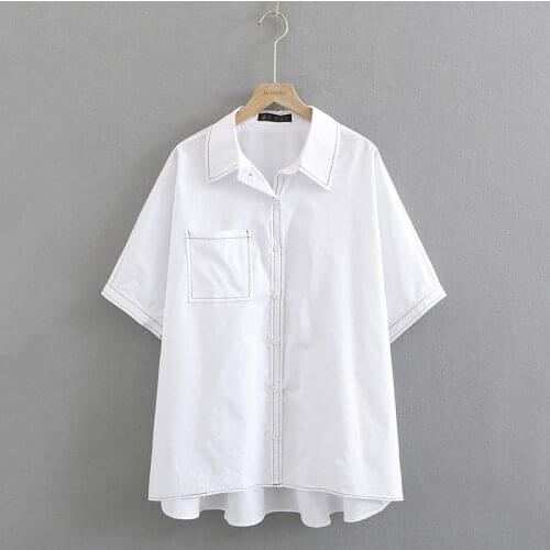 Plus Size XL-4XL Womens White Blouse Short Sleeve A-line Officewear Tops Oversized Workwear Blusas