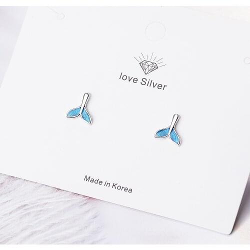 925 Sterling Silver Creative Blue Fish Tail Earrings Drop Glaze Mermaid Fish Tail Earrings Gifts For Girlfriend S-E840