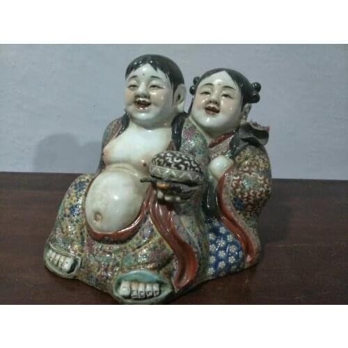 Qing Dyansty Pastel porcelian Hehe Erxian Buddha Statue