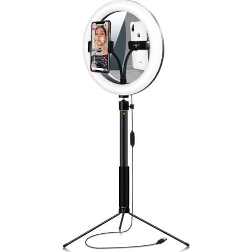 Dimmable LED Selfie Ring Light Photography Lights USB Video Lamp with Phone Holder 1.2M Tripod Stand for Makeup Youtube Lighting