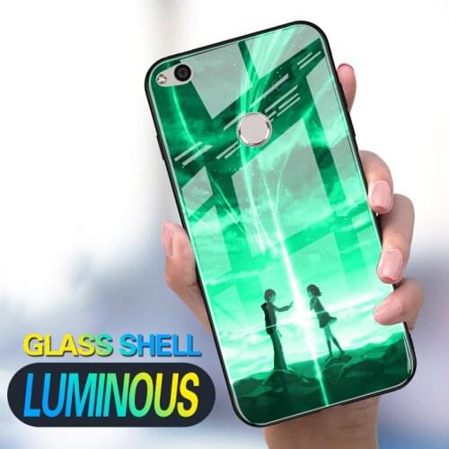 Luminous Tempered Glass Case For Huawei Honor 8 9 10 Lite Shine Bag Case Back Cover For Huawei Nova 2 2i 3 4