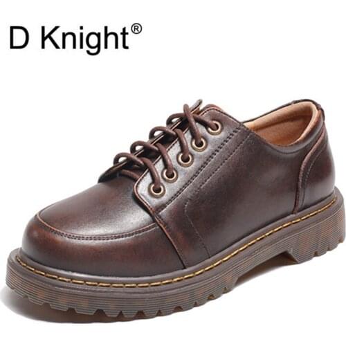British Soft Leather Oxford Shoes Women College Lace Up Ladies Flat Platform Brogues Shoes Japanese Girls Student Harajuku Shoes