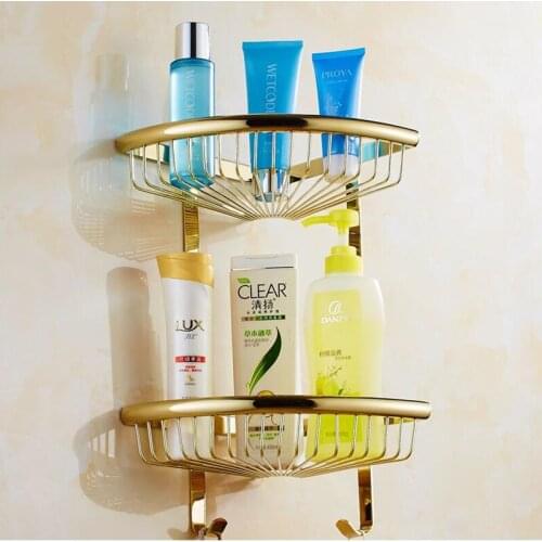 Bathroom corner Shelf Slid brass Shower Holder Rack Wall-mounted Shower basket bathroom accessories