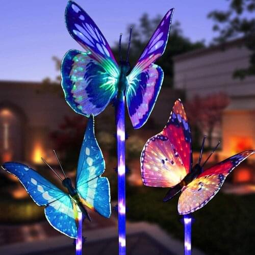 3 Pack Butterfly Solar Garden Light Outdoor Solar Stake Light Multi-color Changing LED Garden Light for Patio Backyard Lawn Path