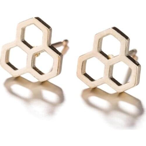 Sasusp Vintage Hexagon Earrings for Women New Year Gifts 2020 Stainless Steel Honeycomb Small Ear Studs For Kids Jewelry