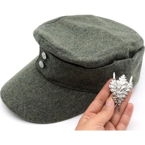 Military Reenactment WW2 WWII German WH Elite EM M43 Panzer Woolen Cap Hat Green+SKI Sniper OAK Leaf Badge