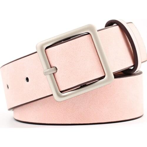 Suede Belt for Women Pink Color Wide Black Brown Red White Leather Dress Jeans Square Ladies Female Waist 2019 Kpop Waistband
