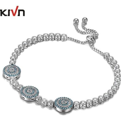 Womens Fashion Jewelry Adjustable Blue eye CZ Cubic Zirconia Tennis Charm Girls Wedding Bridal Bracelets Promotion Birthday Gift