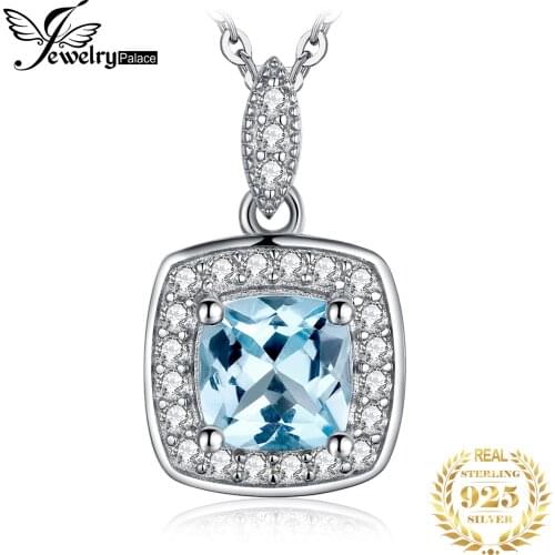 JewelryPalace Natural Sky Blue Topaz Pendant Necklace 925 Sterling Silver Halo Gemstone Pendant for Women Jewelry No Chain
