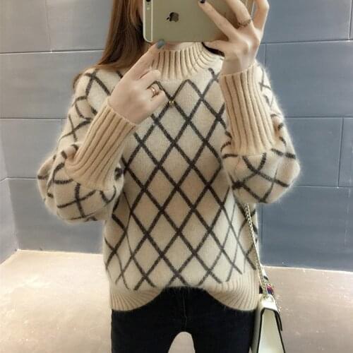 Women Sweater Vogue Autumn Winter Casual Vintage Turtleneck Knitted Pullovers Loose Lantern Sleeve Sweater Female