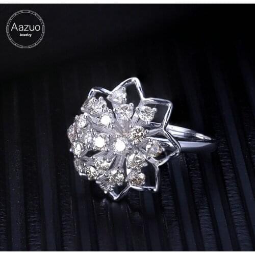 Aazuo 18K Orignal White Gold Real Diamonds 1.10ct Fashion Flower Ring for Woman Fashion Gift For Woman Birthday Party