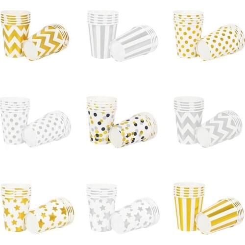 10 Pcs/lot Disposable Paper Cups For Birthday Party Wedding Decorations Gold And Silver Bronzing Disposable Tableware Supplies