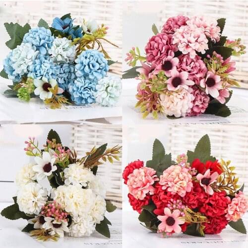 15 flower head silk hydrangea artificial flower white wedding flowers small bouquet fake flower party DIY decoratio