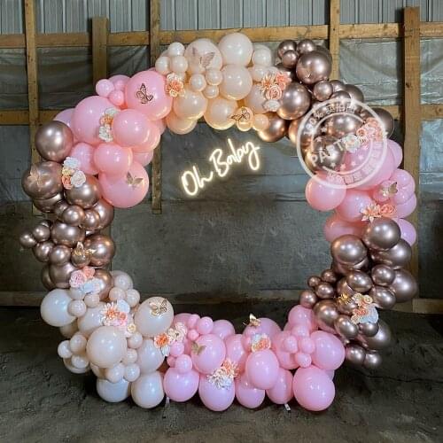 174pcs Macaron Pink Orange Balloons Garland Arch Baby Shower Metallic Champagne Globos With Butterfly For Wedding Party Decor