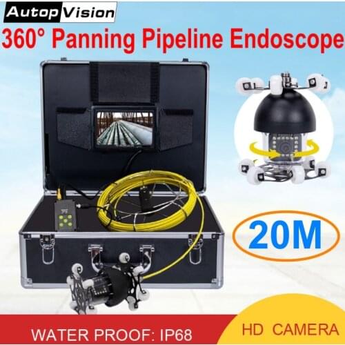 20M Fiberglass Cable Industrial Pipeline Endoscope 360 Degree Panning Camera 7" LCD Sewer Drain Pipe Inspection Camera System