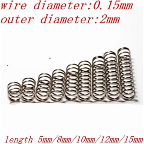 20pcs wire diameter 0.15mm compression spring outer diameter 2mm, length 5mm/8mm/10mm/12mm/15mm