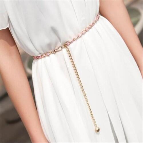 Fashion Elegant Ladies Pearl Waist Chain Metal Chain Belt Wild Thin Waistband Women Dress Decoration Belts Bohemian Slim Belt