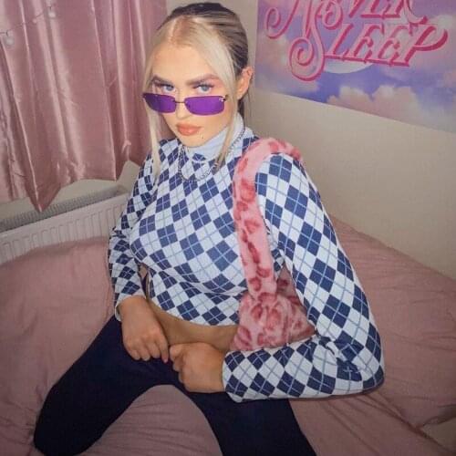 2021 Long Sleeve O-Neck Vintage Print Ribbed Tshirt Top Women Fashion Streetwear Casual Clothings