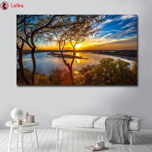 3d round square diamond embroidery Beautiful Sunset Landscape Diy full diamond painting stitch cross mosaic picture rhinestones