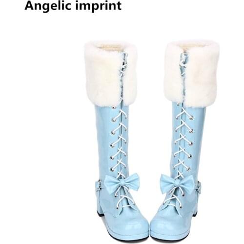 Angelic imprint new mori girl Women motorcycle boots lady lolita shoes woman princess mid heels dress pumps bowtie 4.5cm 34-47