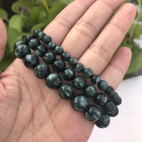 Natural Seraphinite Bracelet Round Beads Crystal Healing Stone Women High Grade Jewelry Gift